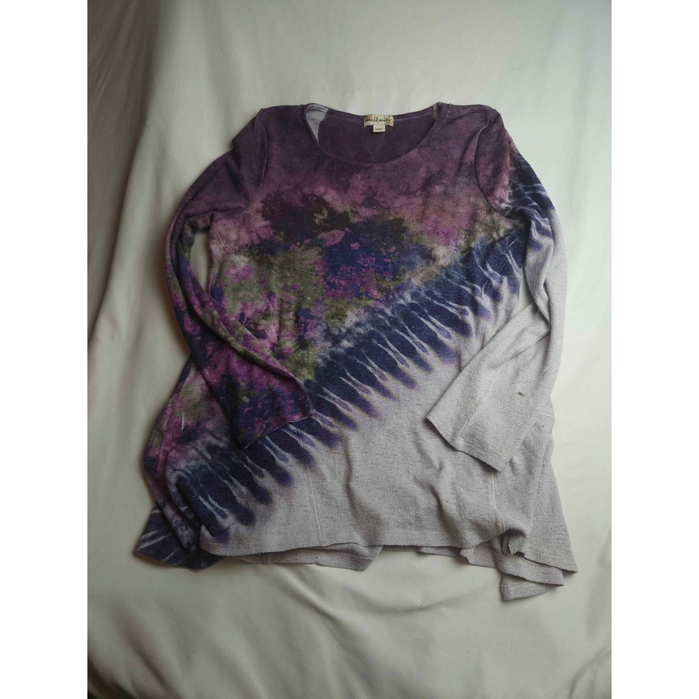 World Unity Womens Purple Grey Tie Dye Long Sleeve Tunic Top Size Medium Boho